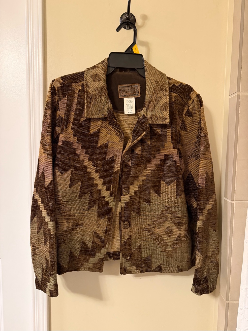 Aztec-Inspired Brown Button-Front Blazer Jacket